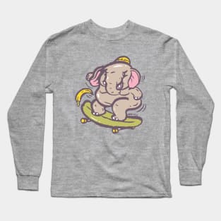 Asian elephant playing surf skate with banana Long Sleeve T-Shirt